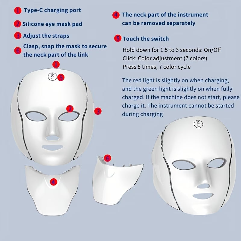LED Face & Neck Therapy Mask – Advanced 7 Color Light Skincare System