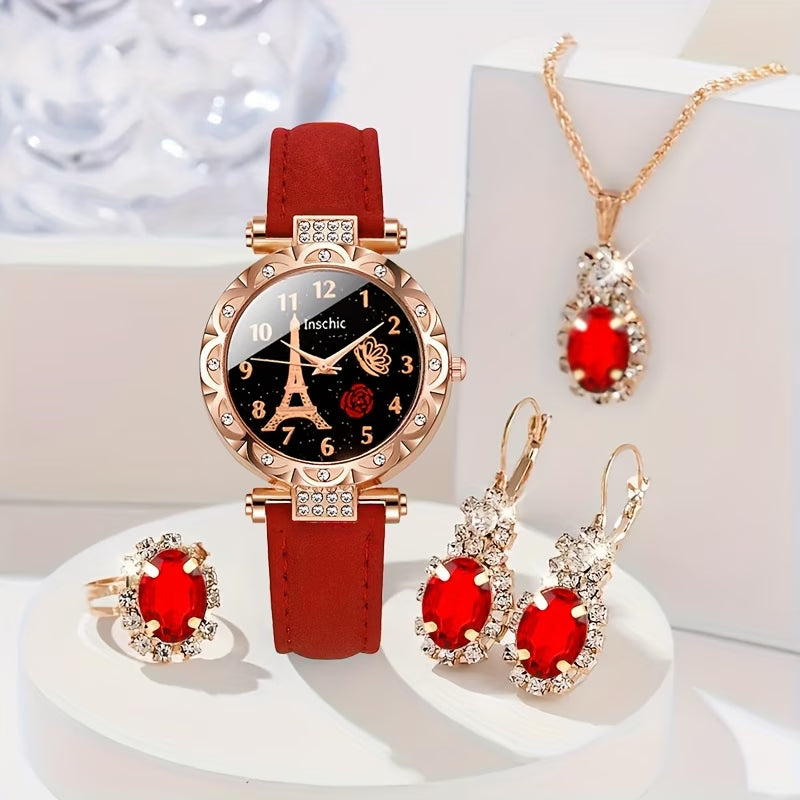 Elegant Women’s Watch & Jewelry Set – 5-Piece Luxury Gift Collection