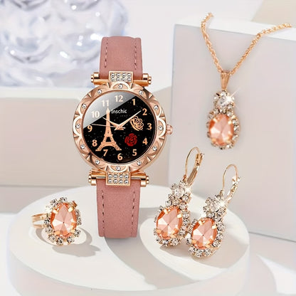 Elegant Women’s Watch & Jewelry Set – 5-Piece Luxury Gift Collection